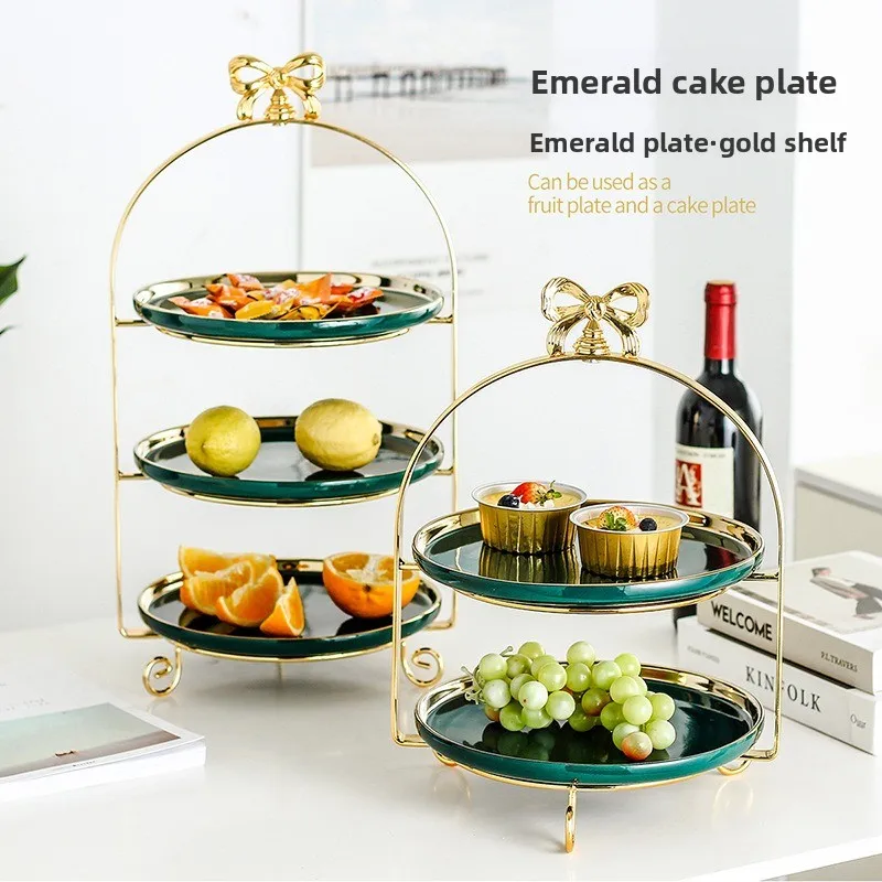 

Hanle Creative Light Luxury European Ceramic Gold Edge 3-Tier Pastry Plate Wedding Cake Birthday Fruit Tray Display Rack