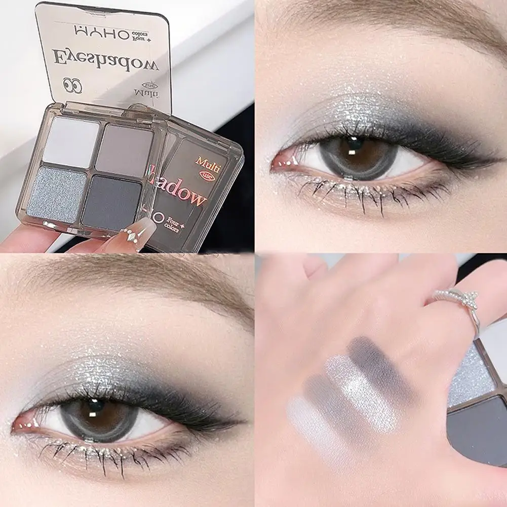 Paleta de sombra de ojos de 4 colores, sombra de ojos mate brillante y brillante para uso diario, tonos tierra, brillo resistente al agua, cosméticos brillantes de gusano de seda