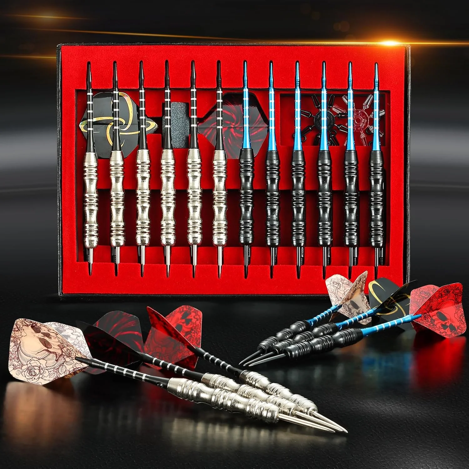 

Darts Metal Tip Set Professional Metal Darts 12 Pack Set with Nonslip Iron Barrel Aluminum Dart Shafts and Flights