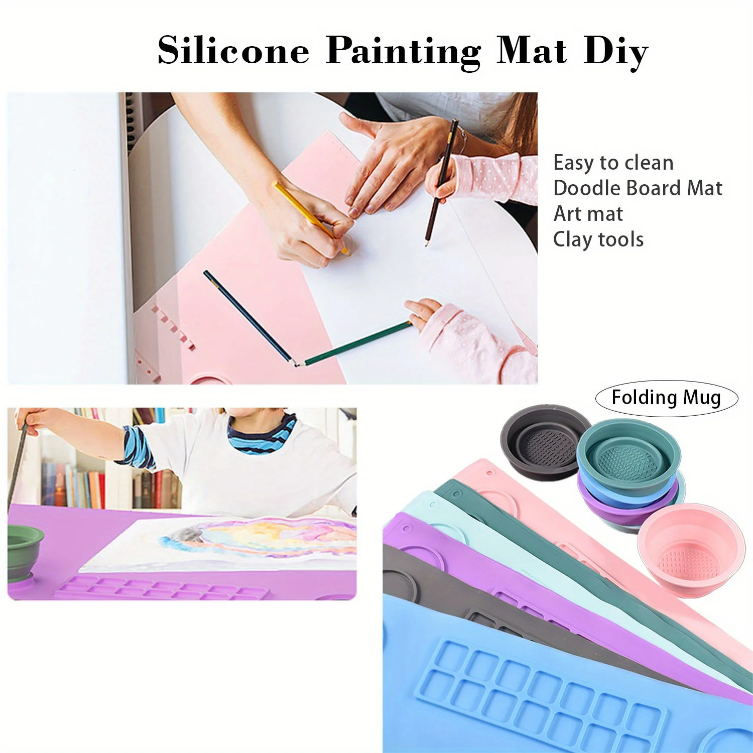 Extra-large silicone canvas set, easy to clean, non-slip design, art board,graffiti silicone canvas with painting mixing palette