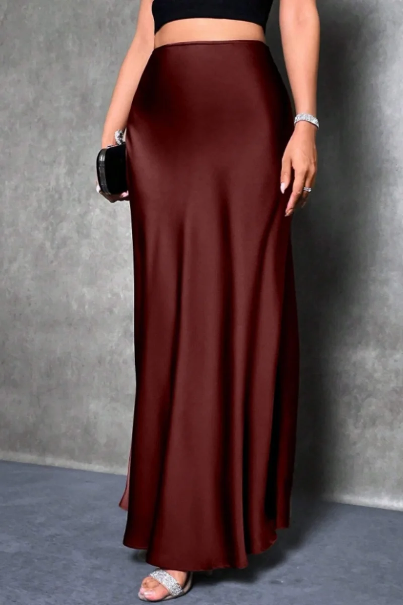 تنورة متوسطة الطول أنيقة تشبه الحرير على شكل حرف A مع خصر عالي وذيل حورية البحر للنساء في الربيع والصيف