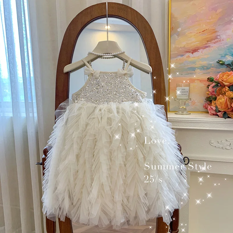 

Girls' Strap Dress Summer Baby Sleeveless Vest Dress Children's Cake Dress Sweet Tulle Dress First Birthday Dress