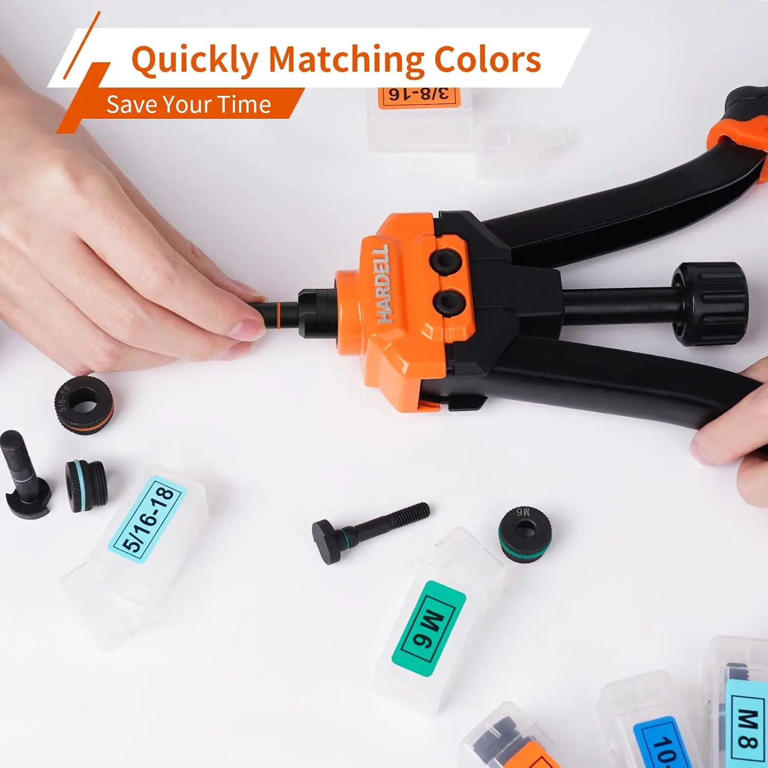 14" Rivet Nut Tool Kit with 100 Nuts, 7 Metric & Inch Mandrels, and Rugged Carrying Case for Metal Work