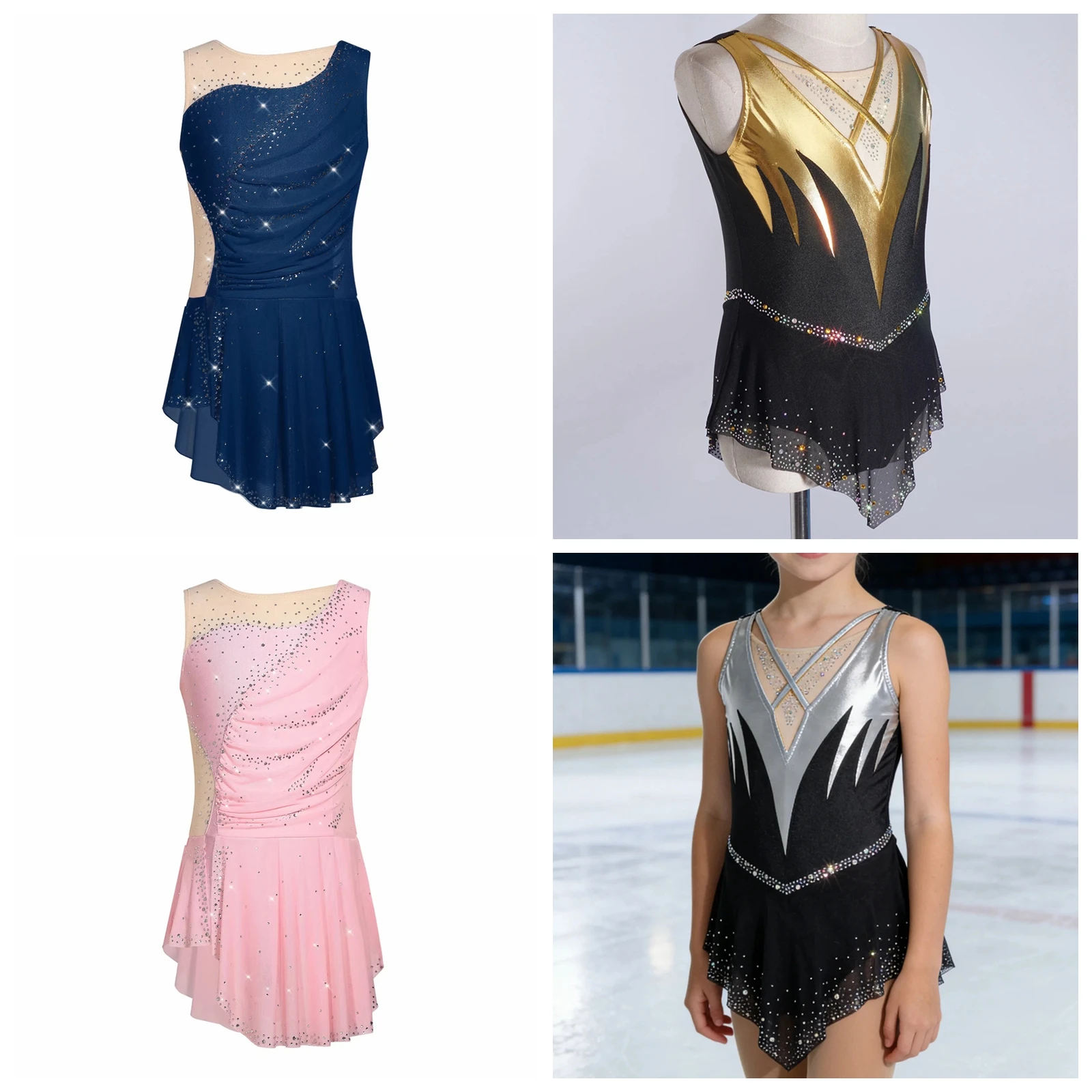 Sheer Mesh Ballet Dress for Girls Children's Figure Skating Dress Performance Dancewear Gymnastics Leotard Lyrical Dance Costume