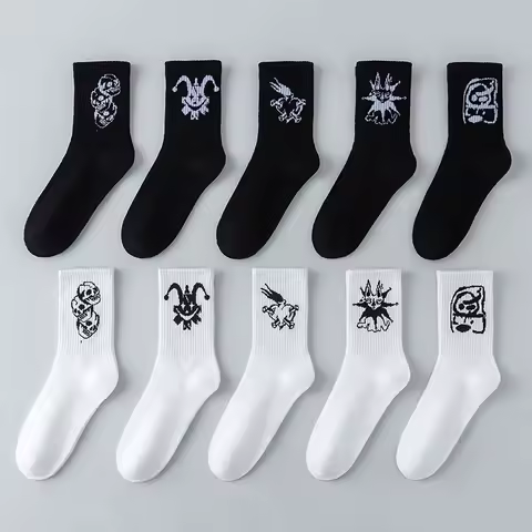 Men's graffiti funny socks, oversized socks, clown spray painted black and white socks