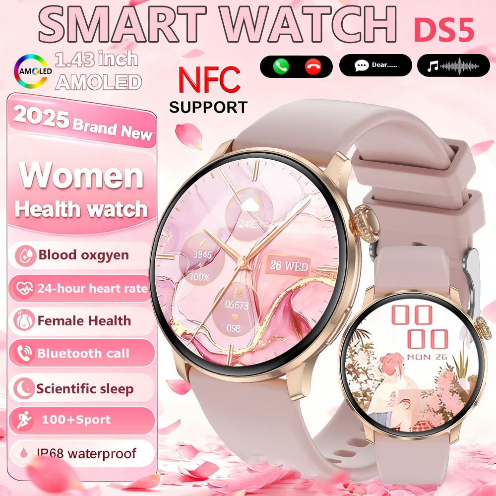 2025New GPS NFC Bluetooth Call Smartwatch Women Watch 5 mini Sports Track Heart Rate Oximetry Monitoring Health Smartwatch Woman