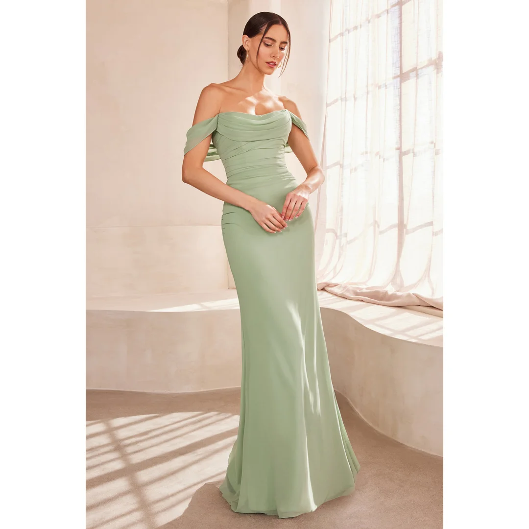 Sage Off the Shoulder Bridesmaid Dresses Chiffon Boat-neck Pleats Bodycon Mermaid Wedding Guest Gown Elegant Maid Of Honor Dre