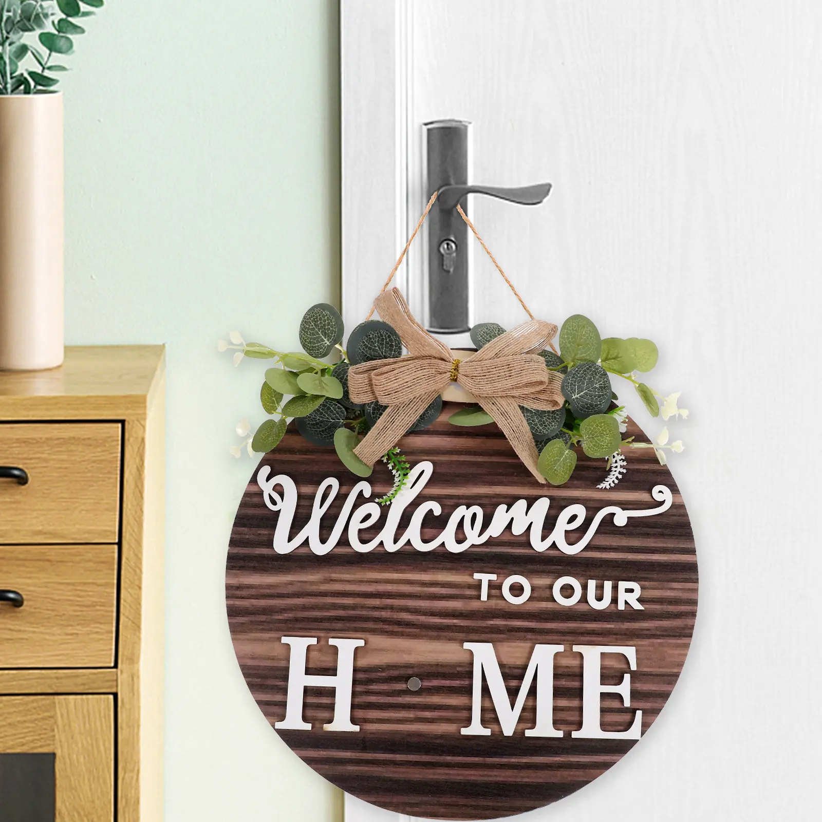 1Set Wooden Welcome Sign Rustic Interchangeable Door Hanging Sign Front Door Decorative Board Changeable Ornament Home Porch