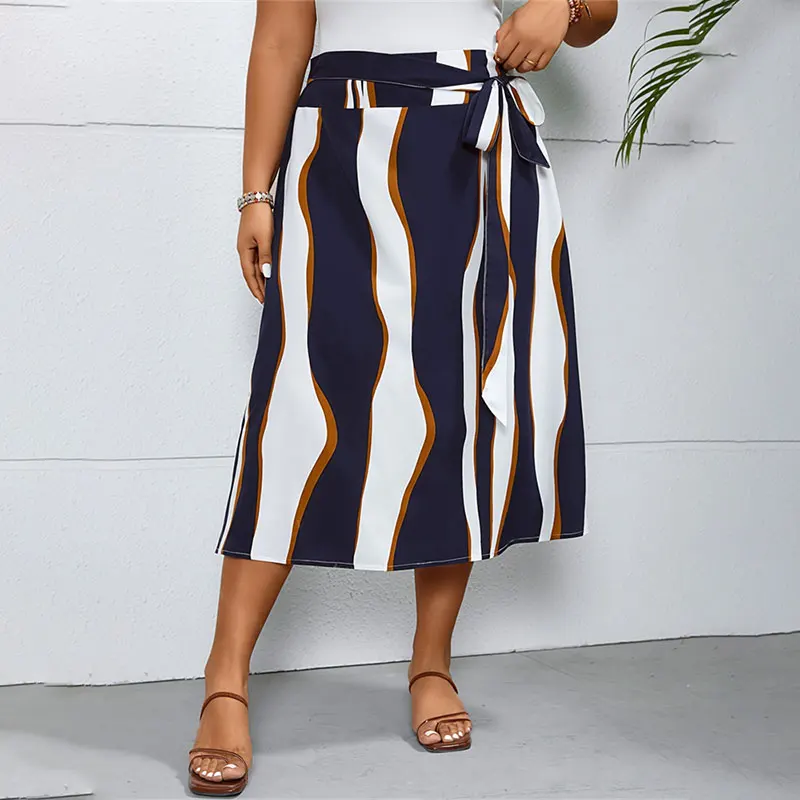 Y.KUKU Brand Big Size Women Skirts Summer Printed Maxi Midi Skirt Holiday Casual Outwear Elegance Office New Women Clothes 2024