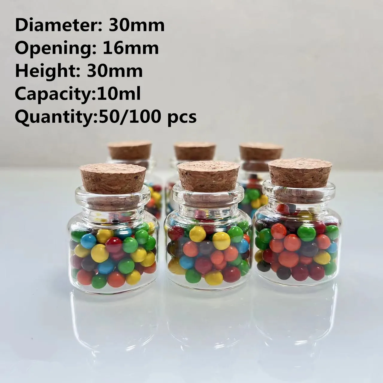 

50/100 pcs/lot Small Glass Bottles 10ml 16*30*30mm Glass Jars Decorative Empty Glass vial Diy Bottle Corks Mini container