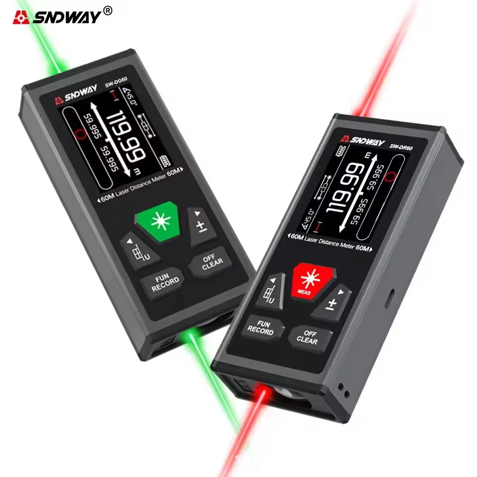 Sndway SW-DR60 red/green beam Dual Laser Distance Meter 60M 100M Bilateral Laser Rangefinder Laser Bidirectional Range Finder