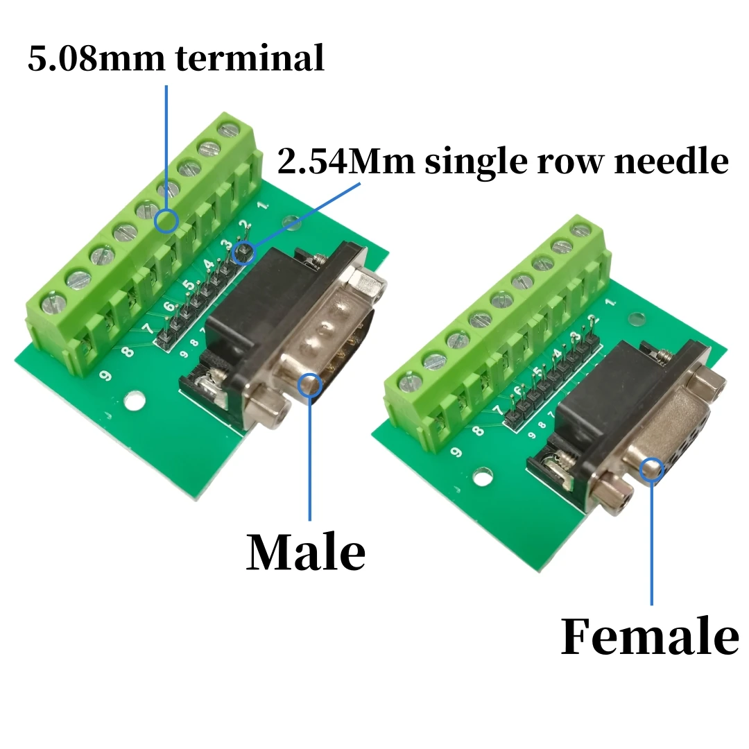 1PCS DB9 male female conversion 5.08mm terminal 2.54MM single-row pin 9-pin 9-hole RS232/RS458 conversion board PCB