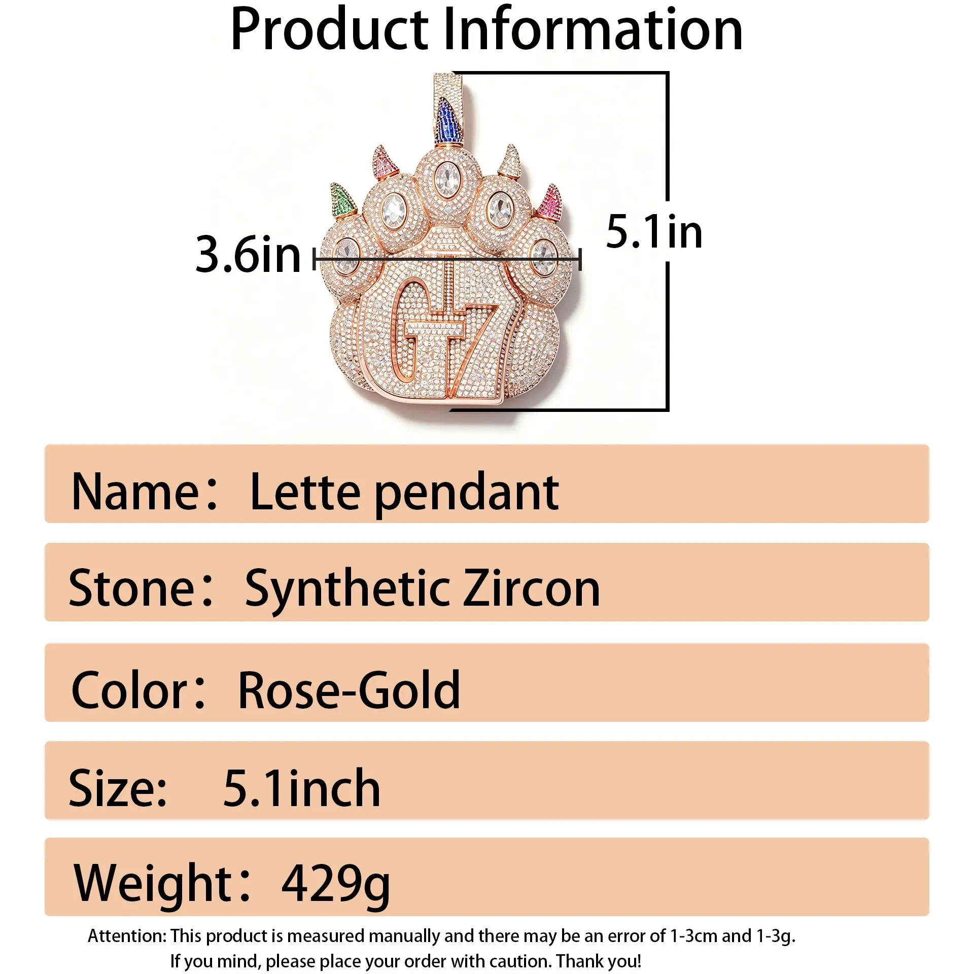 LYEE CYEE Luxury Hip Hop Style Large Custom Colored Animal Claw Shaped Alphanumeric Pendant Can Be Paired with Cuban Chain Rap Singer Party Accessories Commemorative Gifts Valentine's Day Gifts Unique Jewelry