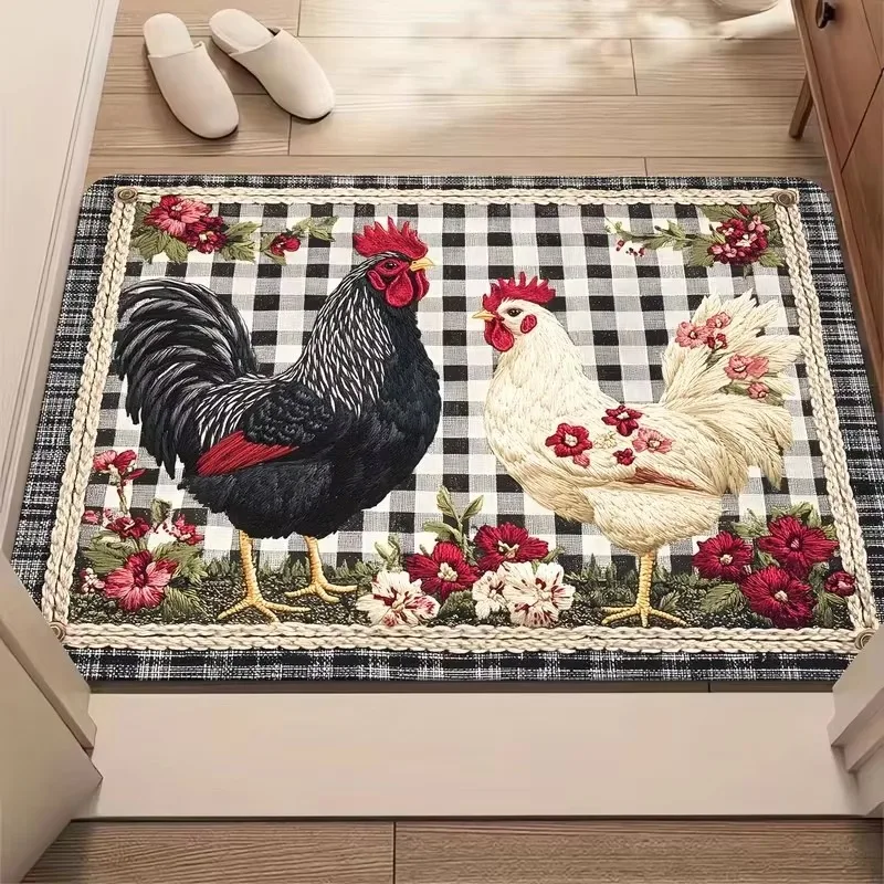 Rustic Chicken Door Mat Farmhouse Welcome Doormat Colorful Hen Rooster Decor Non Slip Indoor Outdoor Entrance Rug Home Decor