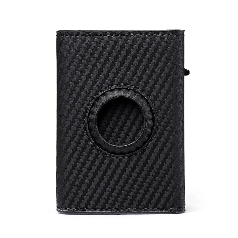 Auto-Pop Aluminum RFID Wallet with AirTag Tracking & Carbon Fiber Design - Slim Secure Card Holder