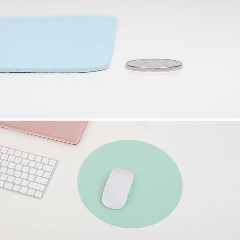 Solid Color Round Mouse Pad Single Sided Waterproof PU Leather Mouse Pad Non-slip Pad For Computer Mouse Office Accessories