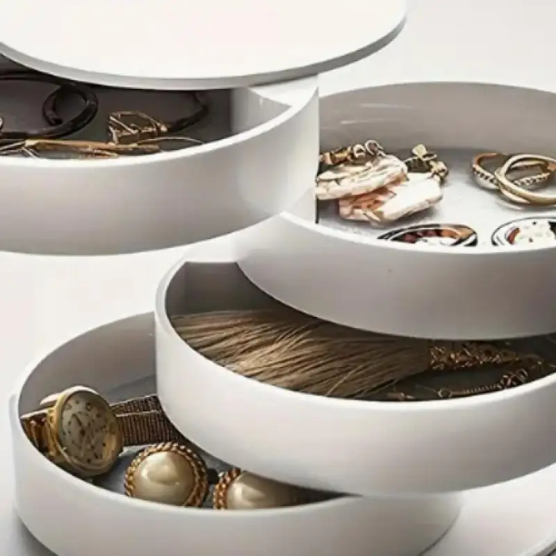 Rotating 3-Tier Jewelry Organizer with Dustproof Cover - Compact Desktop Storage for Accessories