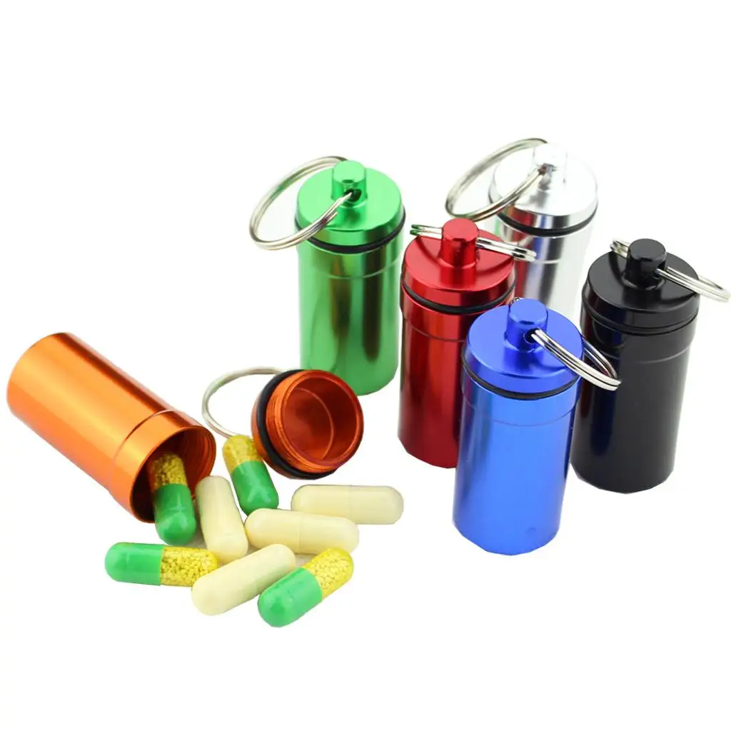 Small Metal Pillbox Keychain Waterproof Capsule Holder Airtight Container for Outdoor Life-saving Use