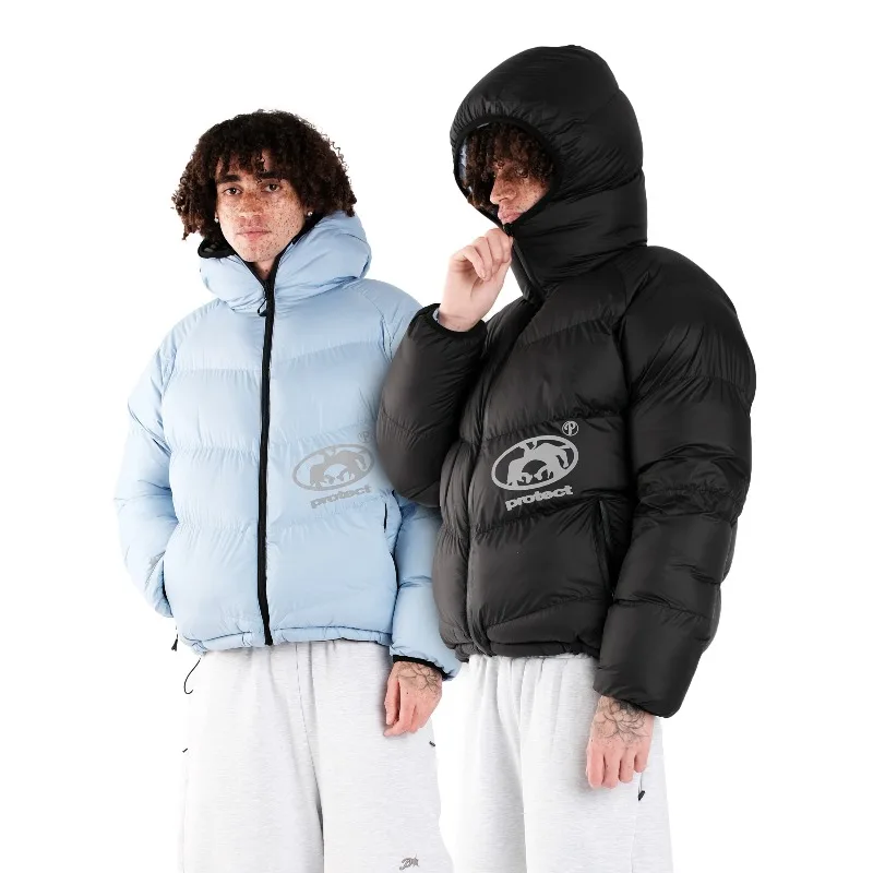 Y2K Protect Down Jacket Retro Reversible Hooded Couples Coat American High Street Hip Hop Streetwear Unisex Casual Puffer Jacket