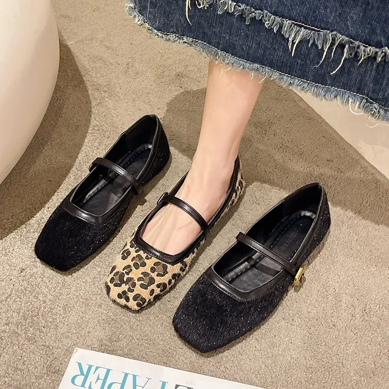 Fashion New Design Women's Flats Square Toe Leopard Print Casual Shoes Breathable Slip-on Outdoor Ladies Mary Jane Shoes Zapatos