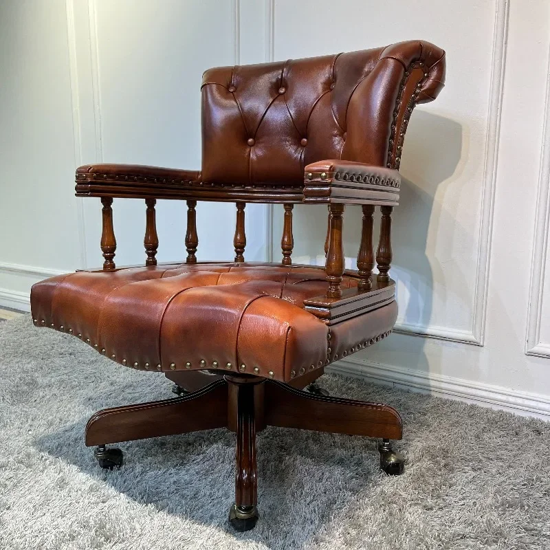 American solid wood computer  leather swivel home office chair book  captain  back chair leisure