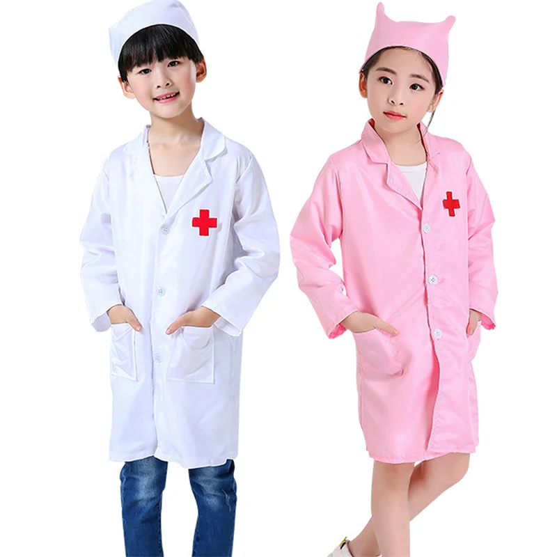 Kids' Doctor Nurse Cosplay Coat Boys Girls Doctor Role Play Soft White Pink Coa Children Stage Performance Cosplay Clothes