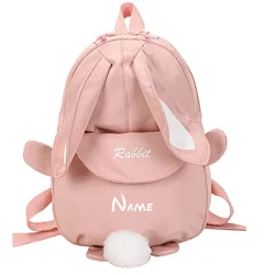 Personalised Embroidery Kawaii Backpack for Kids, Cute Rabbit Ear School Bag with Custom Name Travel Bag Rucksack for Teens