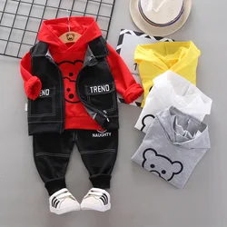 Spring Autumn Boys Clothing Set Cartoon Bear Long Sleeve Hoodie+Vest+Pants 3Pcs Suit For 1-5 Years Kids Leisure Outfit
