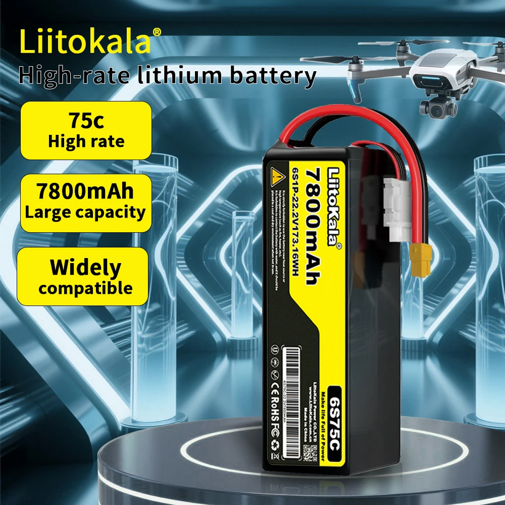 Liitokala Dron FPV para coche, helicóptero 22V 100C 80C 75C 60C 50C 30C 22AH 16AH 12AH 10AH 7800MAH 6000MAH 4200MAH
