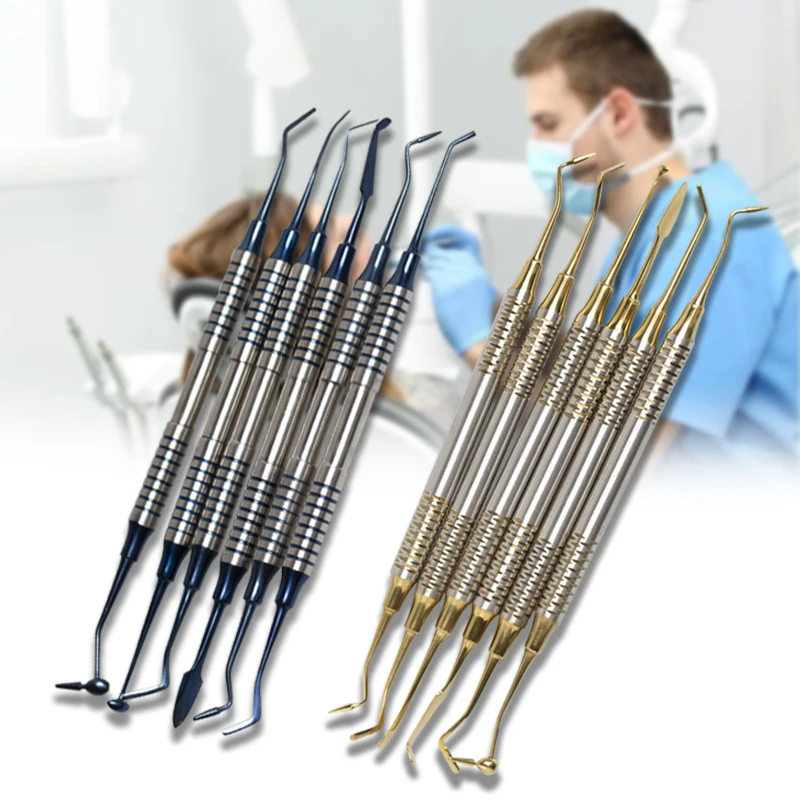 6pcs/set Dental Composite Placement Instruments Titanium Coated Non-Stick Resin Filling Spatula Aesthetic Restoration Kit Tools