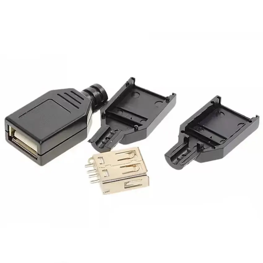 20pcs USB Type A Connector Male Female 4 Pin Plug Socket With Black Plastic Cover USB 2.0 Type-A Soldering DIY Kits