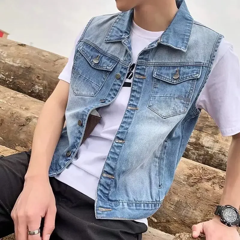 

2023 Men's Autumn New Handsome Denim Vest Youth Fashion Casual Vest