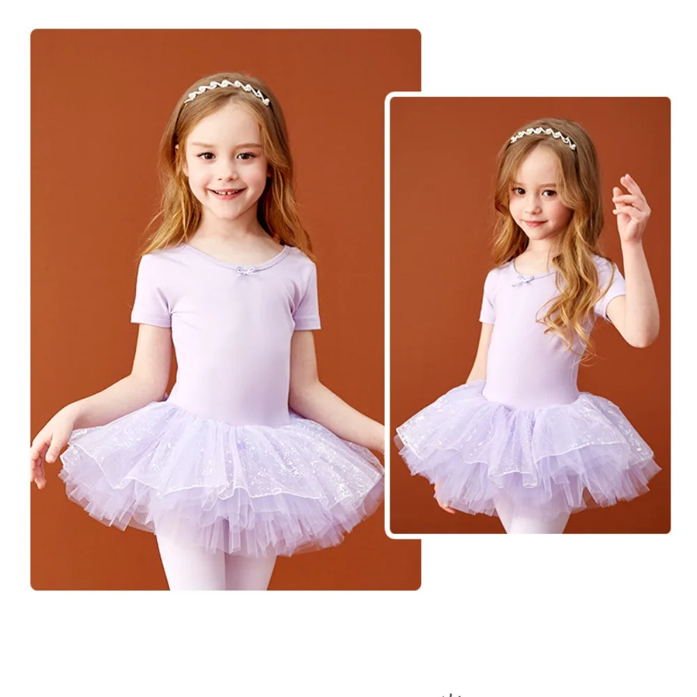 

Ballet Skirts Children Dance Practice Wear Girls Summer Dance Tulle Skirts Girls Short-Sleeve Tulle Skirts Ballet Leotards