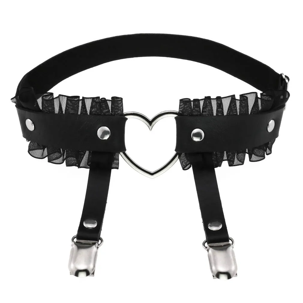 Lace Leg Garter Elastic Rock Heart  Leg Harness For Women Girls Black Goth Thigh Garter Belt Kawaii Fashion Accessories