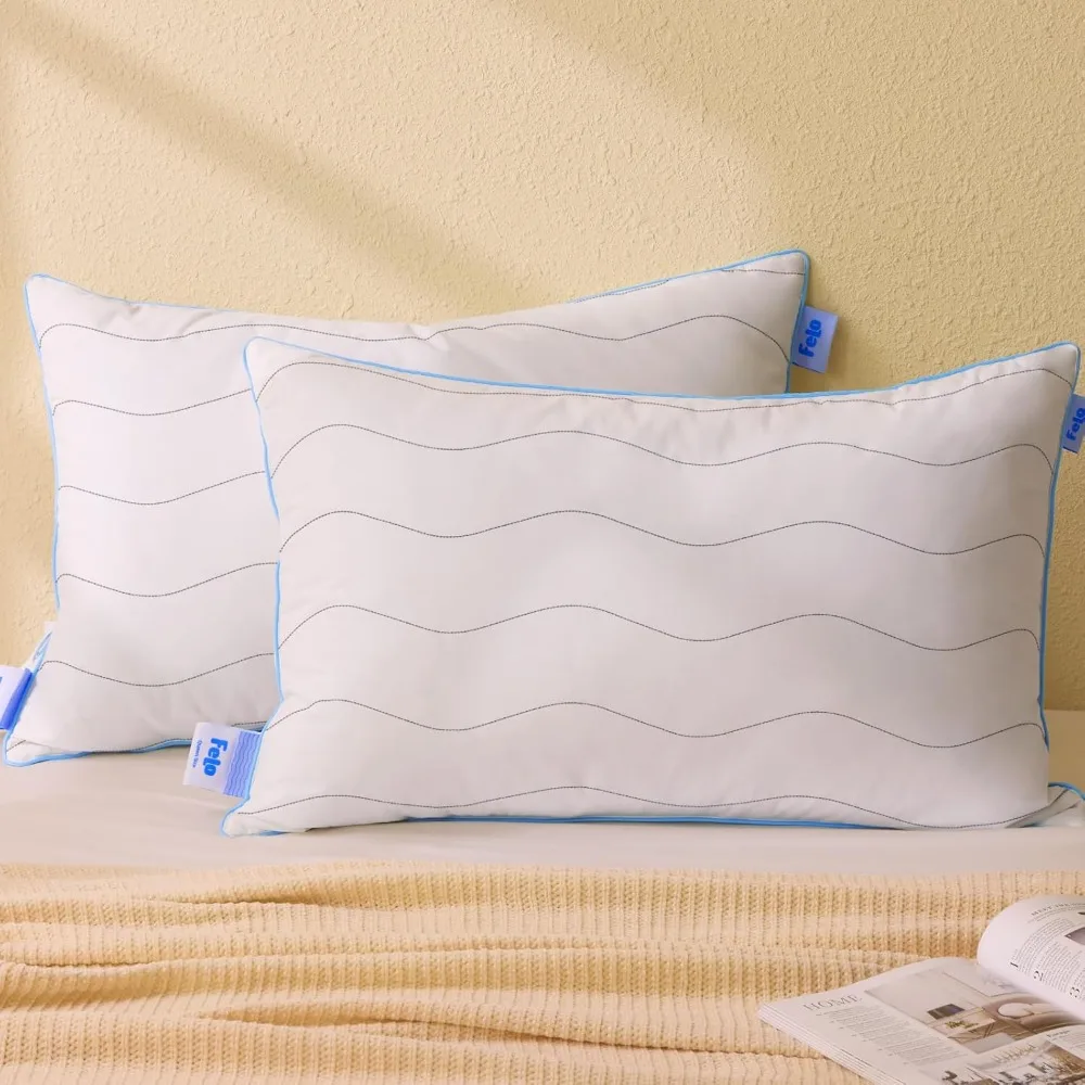 

Goose Feather Down Pillows Queen Size Set of 2, 20x30 Soft Hotel Bed Pillows for Side Back Pain Sleepers, 45 oz. Fill Weight, 1