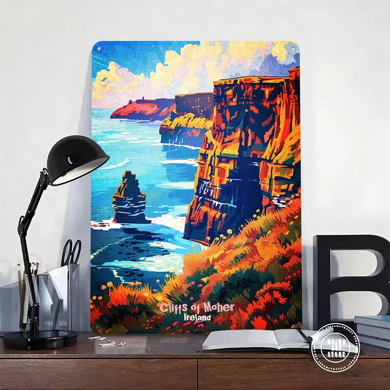 Cliffs of Moher Ireland Personalized 3D Textured Metal Poster Wall Art Tinplate Sign for Luxury Decoration Home Wand Deko Room