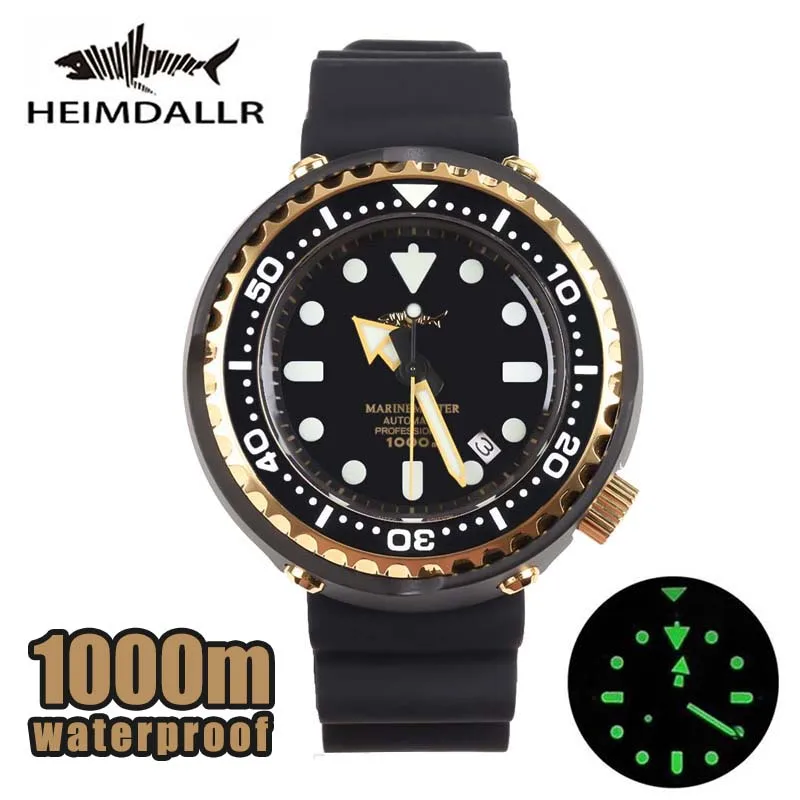 HEIMDALLR Sharkey Diver Watch Men 1000M Water Resistance PVD Coated Case Luminous Dial NH35 Automatic Movement Luxury Brand