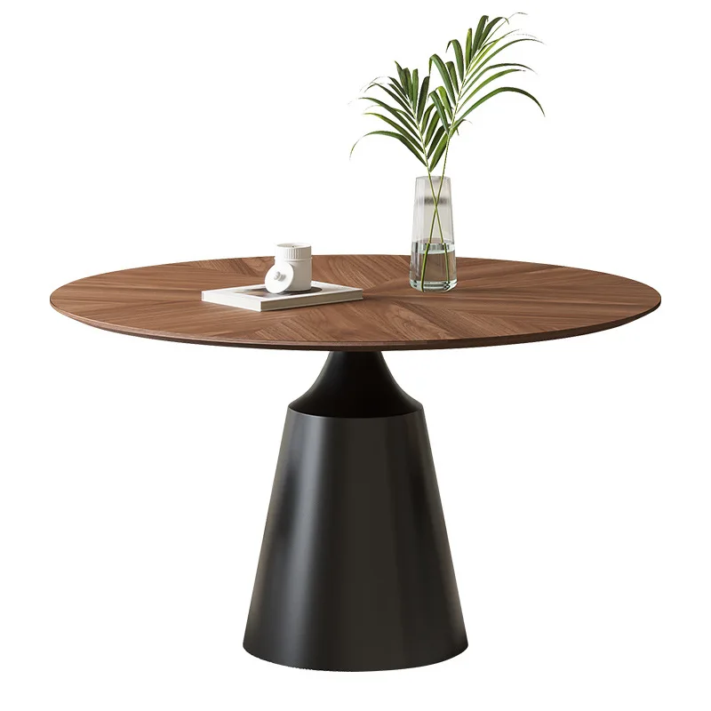 

Simple luxury wooden dining table Round mosaic wooden top with carbon steel dining table Classic small dining table