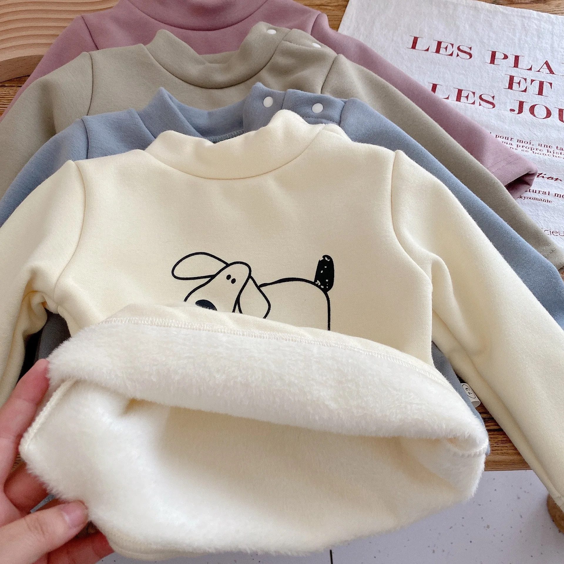 

Child Fleece Long Sleeve Pullovers 0-5Y Autumn Winter Half Turtleneck Warm Cartoon Tops Korean Boys Girls Long Johns