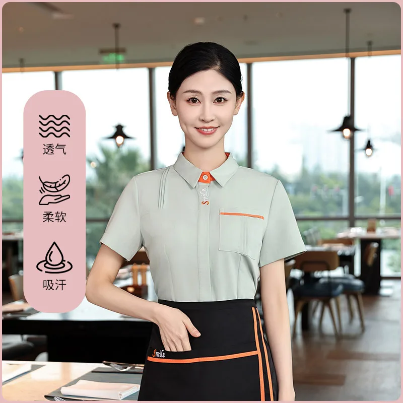 西洋レストランコーヒーショップウェイター作業服半袖夏服ケーキショップベーカリーステーキハウス従業員シャツ男性