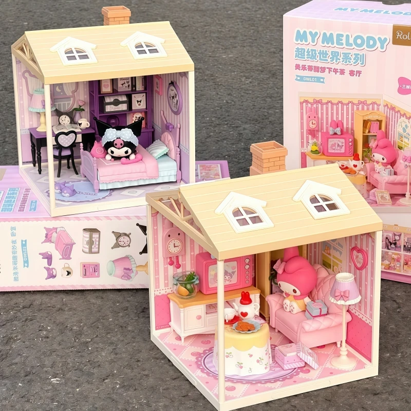 

Sanrio Building Block Family Cartoon Kuromi My Melody Room Super World Assembly Model Ornaments Toy Collection Gift