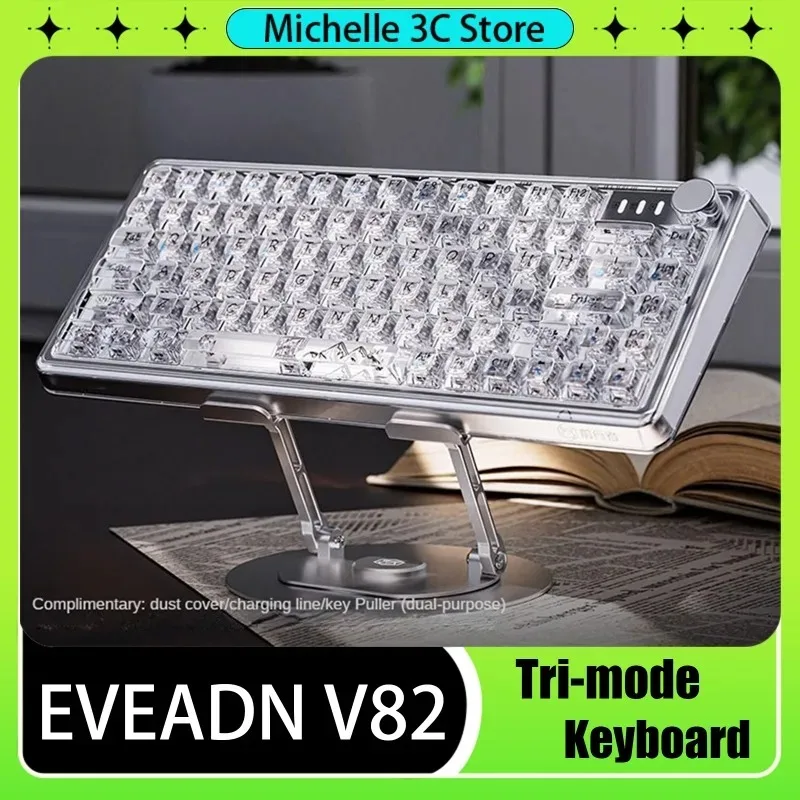 

EVEAND V82 Transparent Wireless Bluetooth Mechanical Keyboard Three Mode Custom Hot-swapable Crystal Multimedia Sound Knob