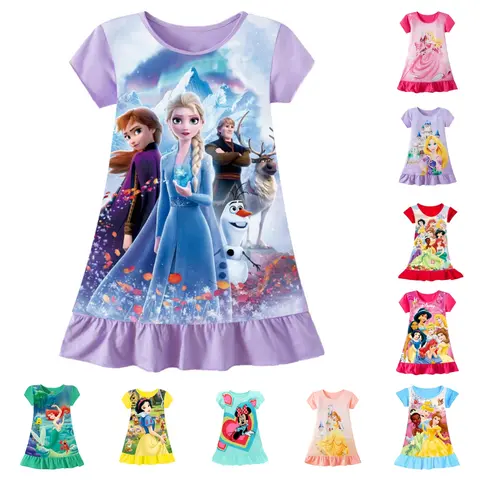 새로운 어린이 Nightdress 엘사 만화 드레스 미니 인쇄 잠옷 소녀 잠옷 어린이 파티 드레스 잠옷 소녀 드레스