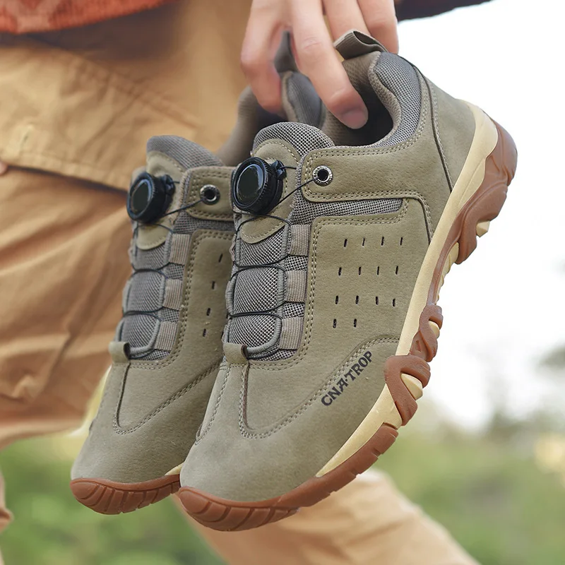 

Rotating Lace Buckle Hiking Shoes Men Outdoor Treking Shoes Suede Leather Sport Shoes for Men Non-slip Camping Sneakers Running