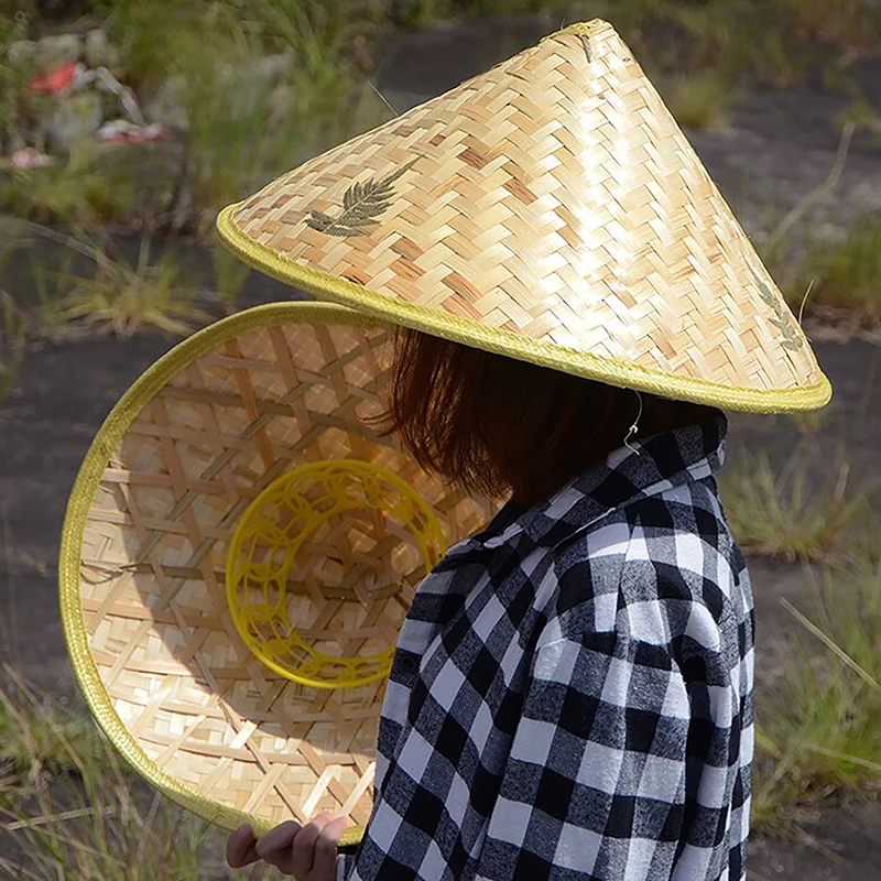 Chinese Retro Bamboo Rattan Fisherman Hat Handmade Weave Straw Bucket Hat Tourism Rain Dance Props Cone Fishing Sunshade Hat