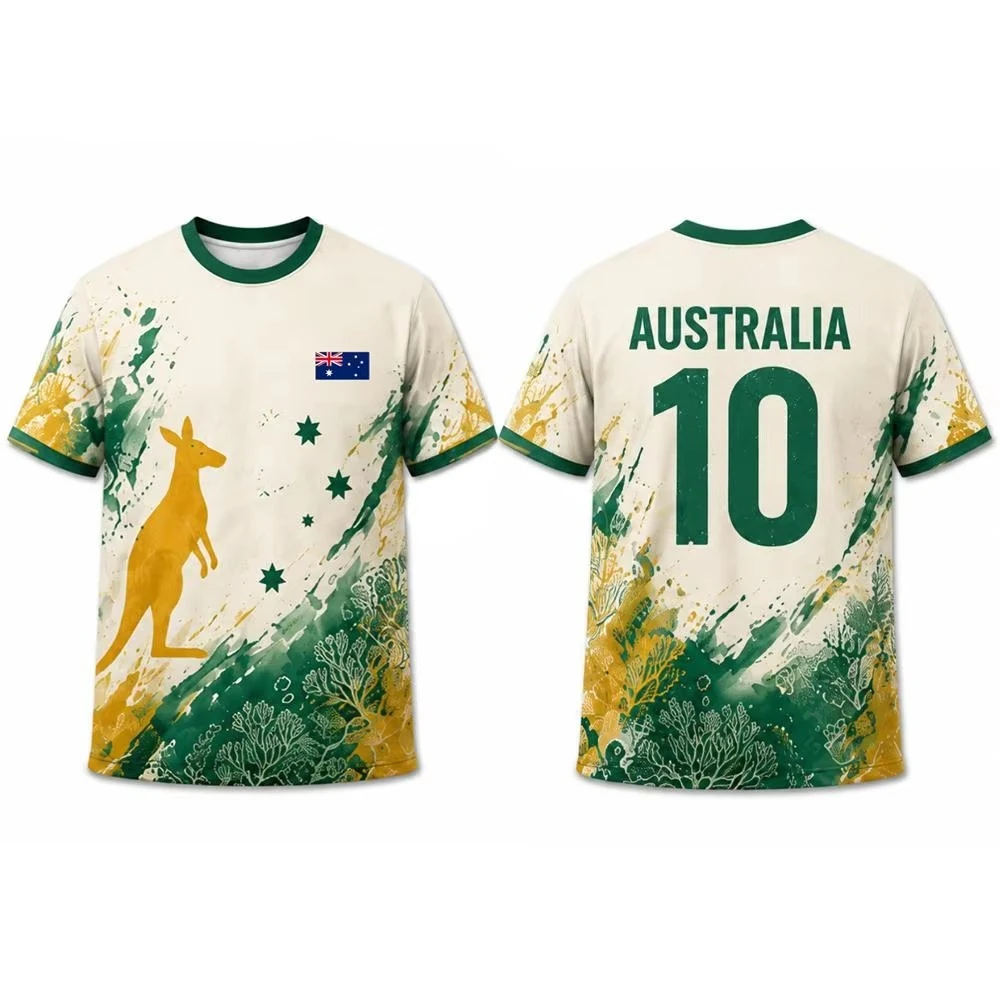 Men's comfortable jersey T-shirt, featuring the distinctive kangaroo print of the Australian team's fan jersey