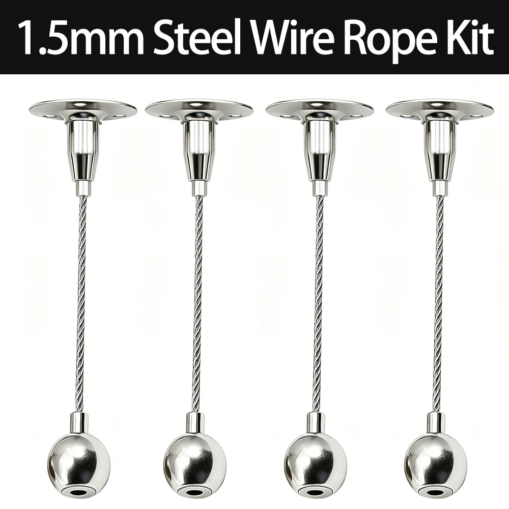 1.5mm Adjustable Stainless Steel Wire Rope Kit with Circular Cable Clamp for Clothing Display Lighting Advertising Board Hanging