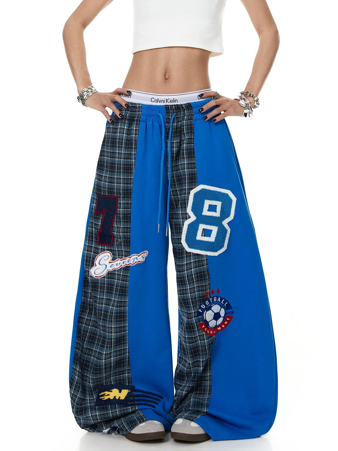 American Style Street Dance Hip Hop Pattern Splicing Sport Sweatpants Autumn Design Casual Wide Leg Pants Loose Knife Pants