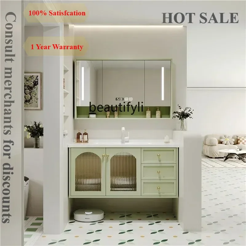 B567   French oak lacquered solid wood bathroom cabinet combination ceramic integrated washbasin