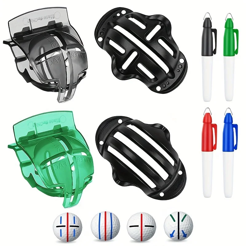 Golf Ball Marker Line Tool Includes 4 golf ball marker templates and 4-color golf ball marker pens Golf ball line marking tool